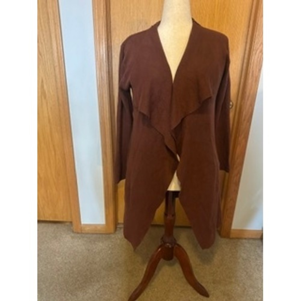 Twelfth Love Women Brown Open Front Waterfall Cardigan Pockets Size M RN 138942